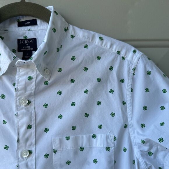 J.Crew Men’s Slim Fit Flex Shirt White Clover Embroidery St. Patrick’s Sz S - Picture 6 of 6